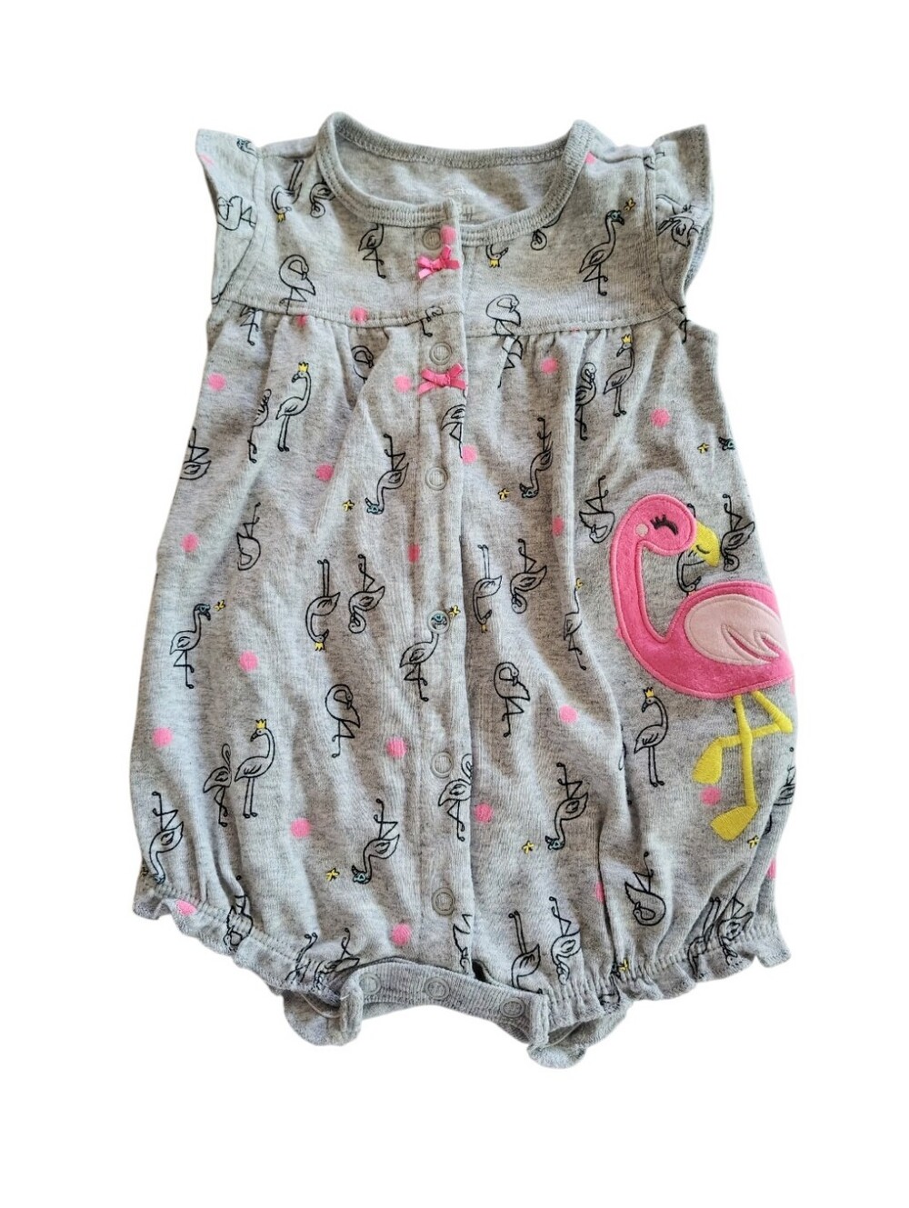 Carters Heather Gray Pink Flamingo And Ribbons Ruffled Bodysuit Size 3 Months